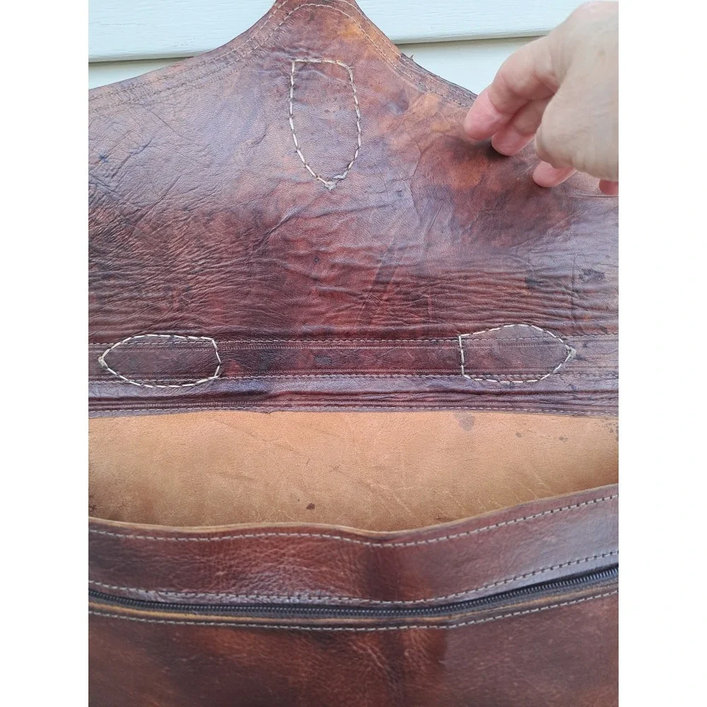 Handcrafted Genuine Leather Briefcase Large Dark Brown Satchel Bag Vintage